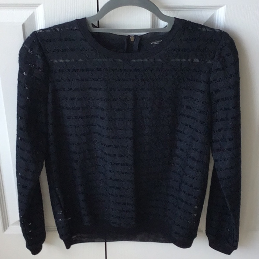 Blue Long Sleeve Crew Neck Blouse